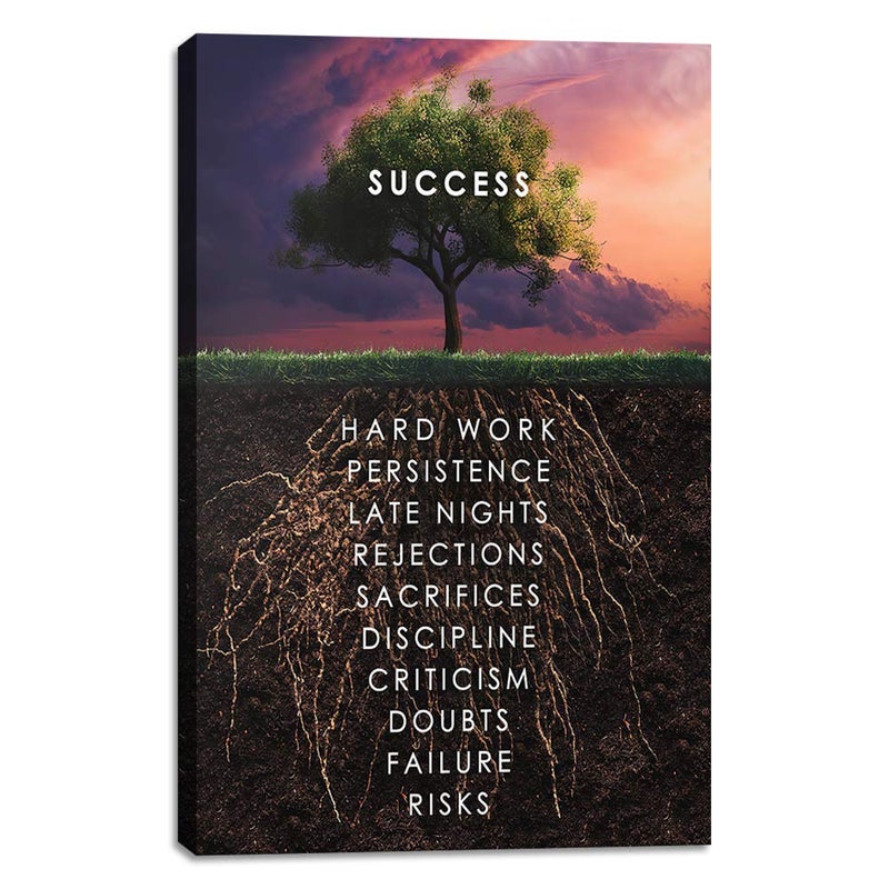 Yetaryy Inspirational Canvas Wall Art Motivational Painting Success Tree Picture Motivation Entrepreneur Quotes Posters Prints Artwork Decorations for Home Office School - 24" Wx36 H - Image 1